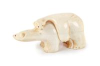 Eskimo Carved Polar Bear Mother and Baby 1 x 2 3/4 inches