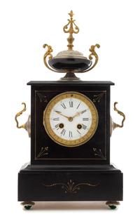 A Victorian Incised Slate Mantel Clock