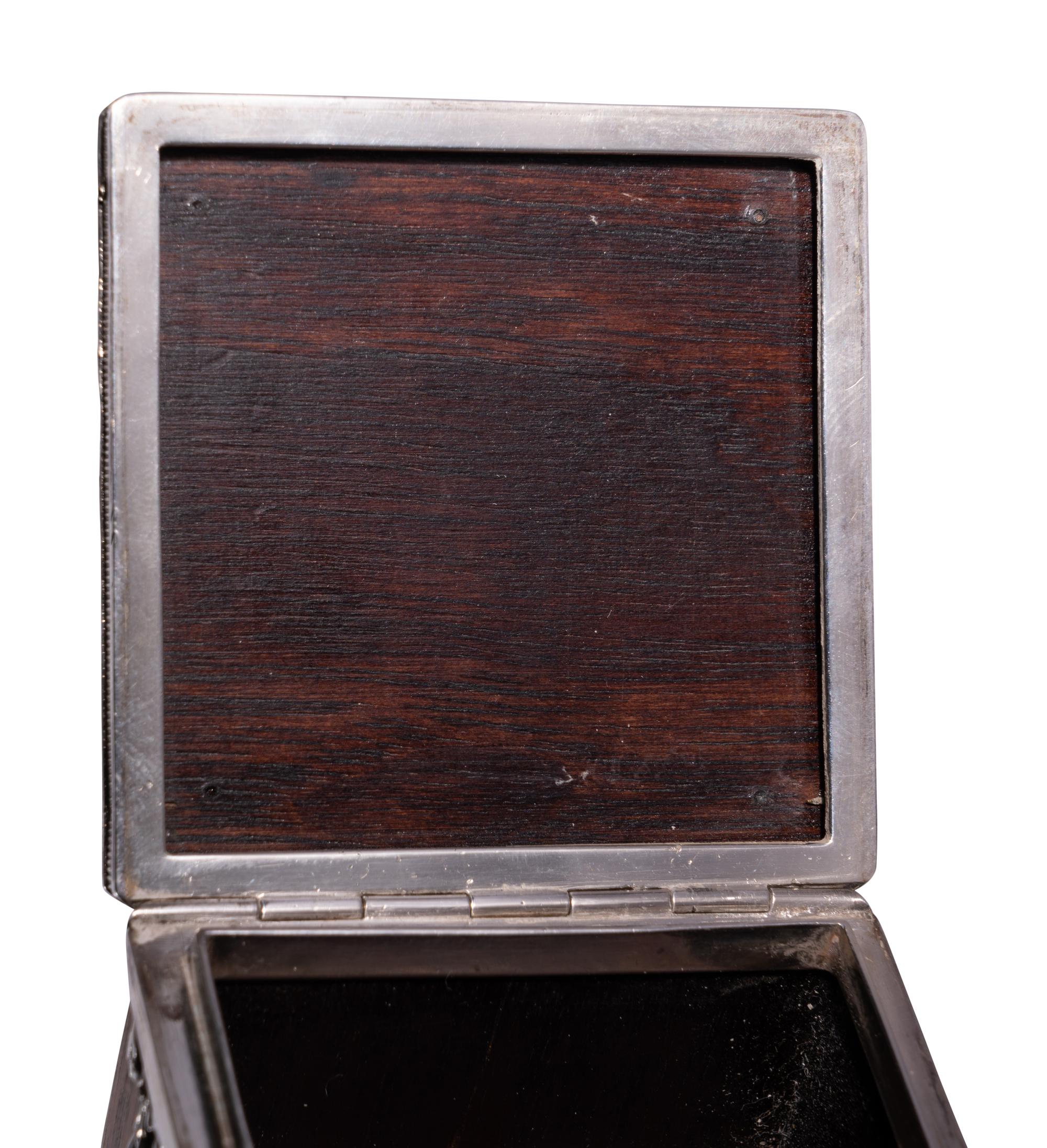 A Fabergé Silver-Mounted Rosewood Stamp Box