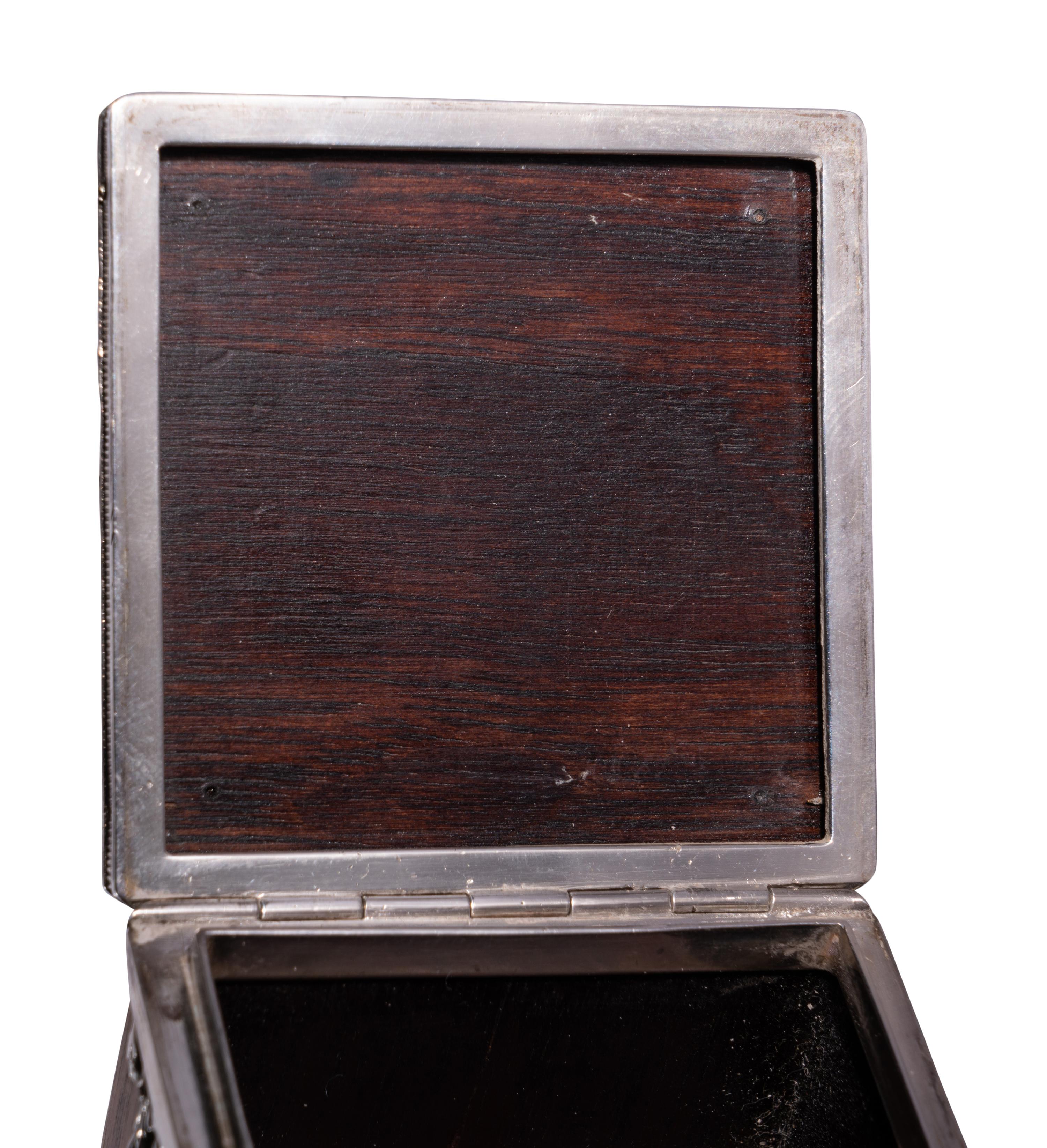 A Fabergé Silver-Mounted Rosewood Stamp Box