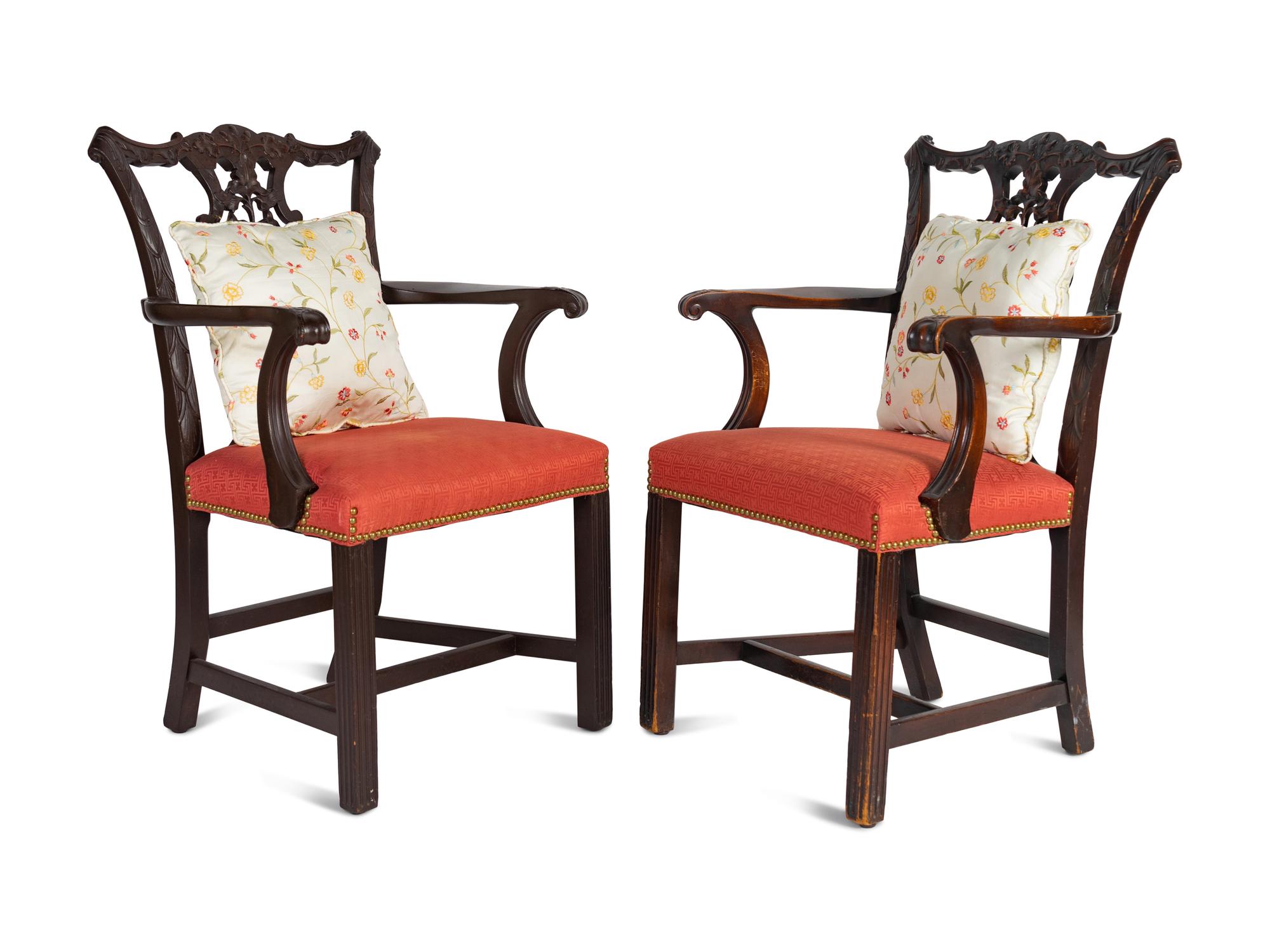 A Pair of George III Style Carved Mahogany Armchairs