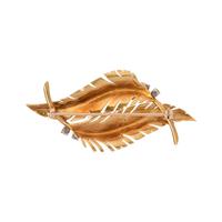 YELLOW GOLD, DIAMOND, SAPPHIRE AND EMERALD FEATHER BROOCH