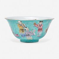 A Chinese turquoise ground "Boys" bowl 五彩松石绿地“童子”碗
