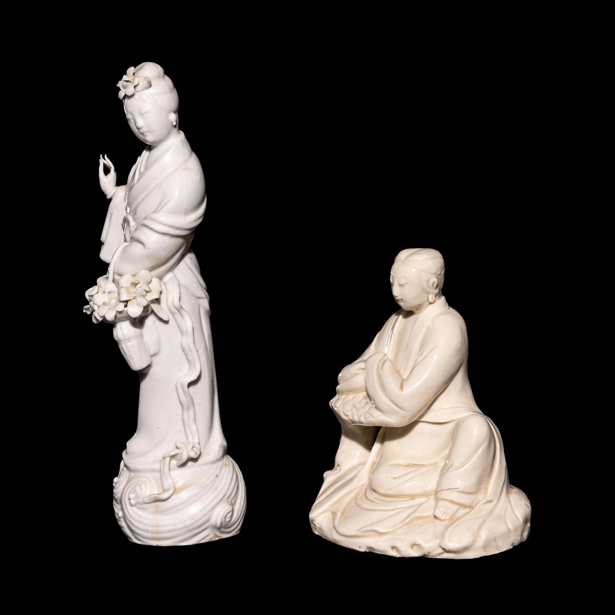 Two Chinese Blanc de Chine Porcelain Guanyin Figures