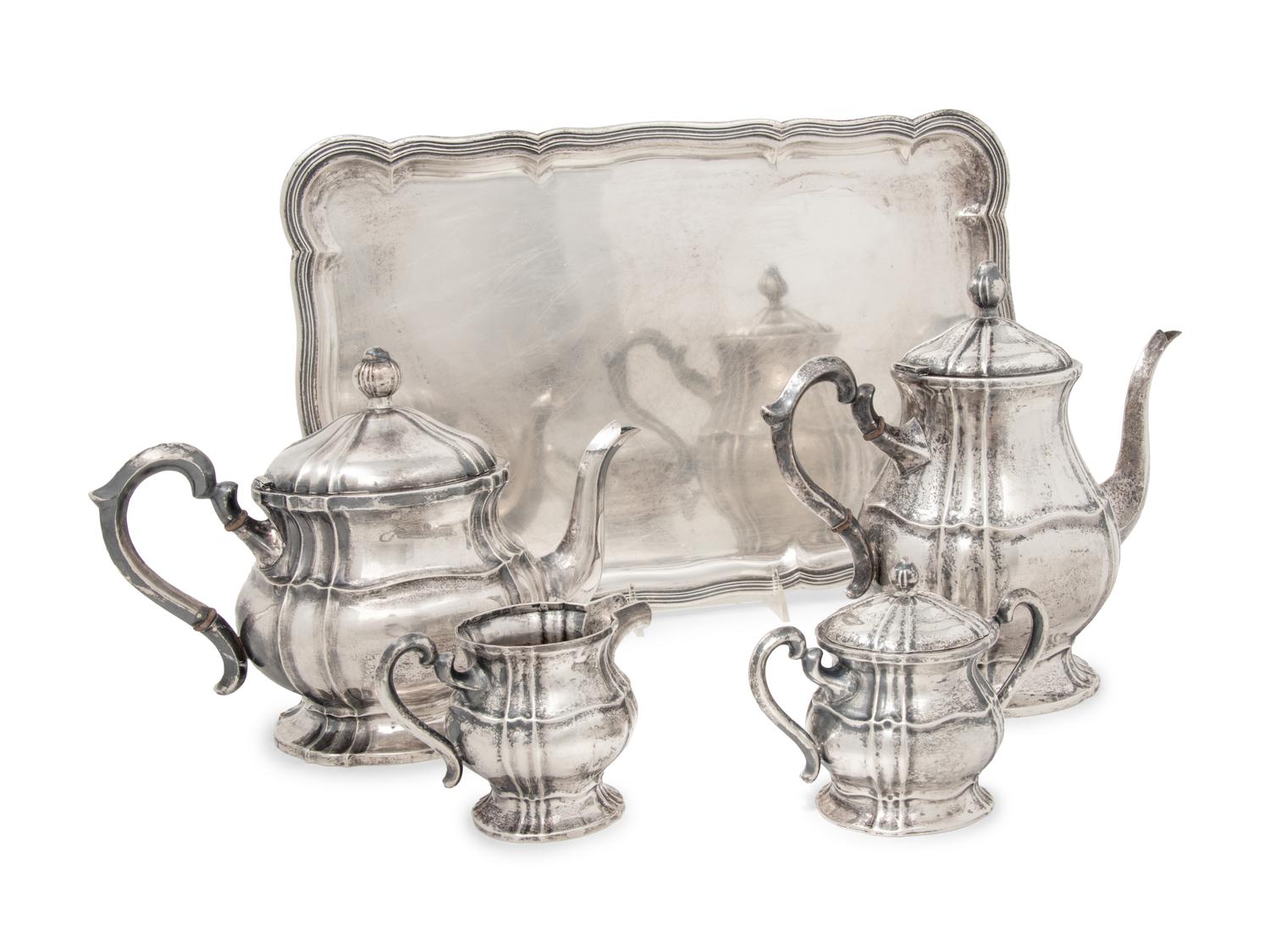 A Chinese Export Silver Five-Piece Tea and Coffee Service