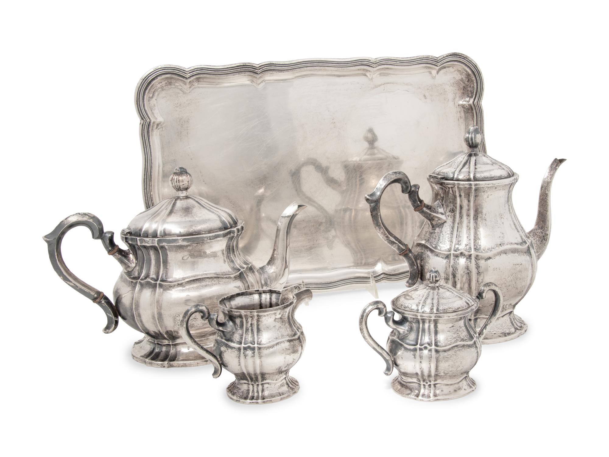 A Chinese Export Silver Five-Piece Tea and Coffee Service