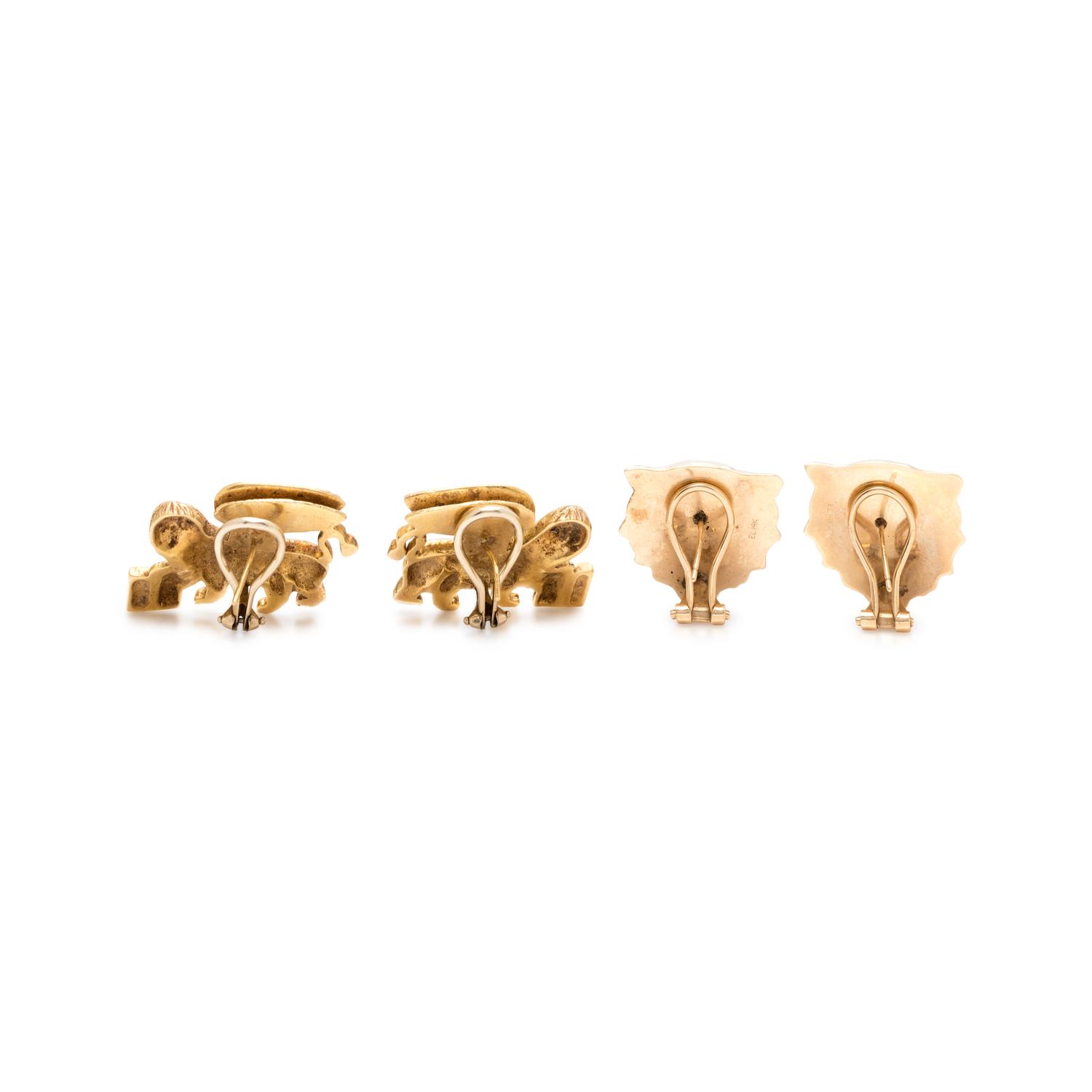 COLLECTION OF YELLOW GOLD EARCLIPS