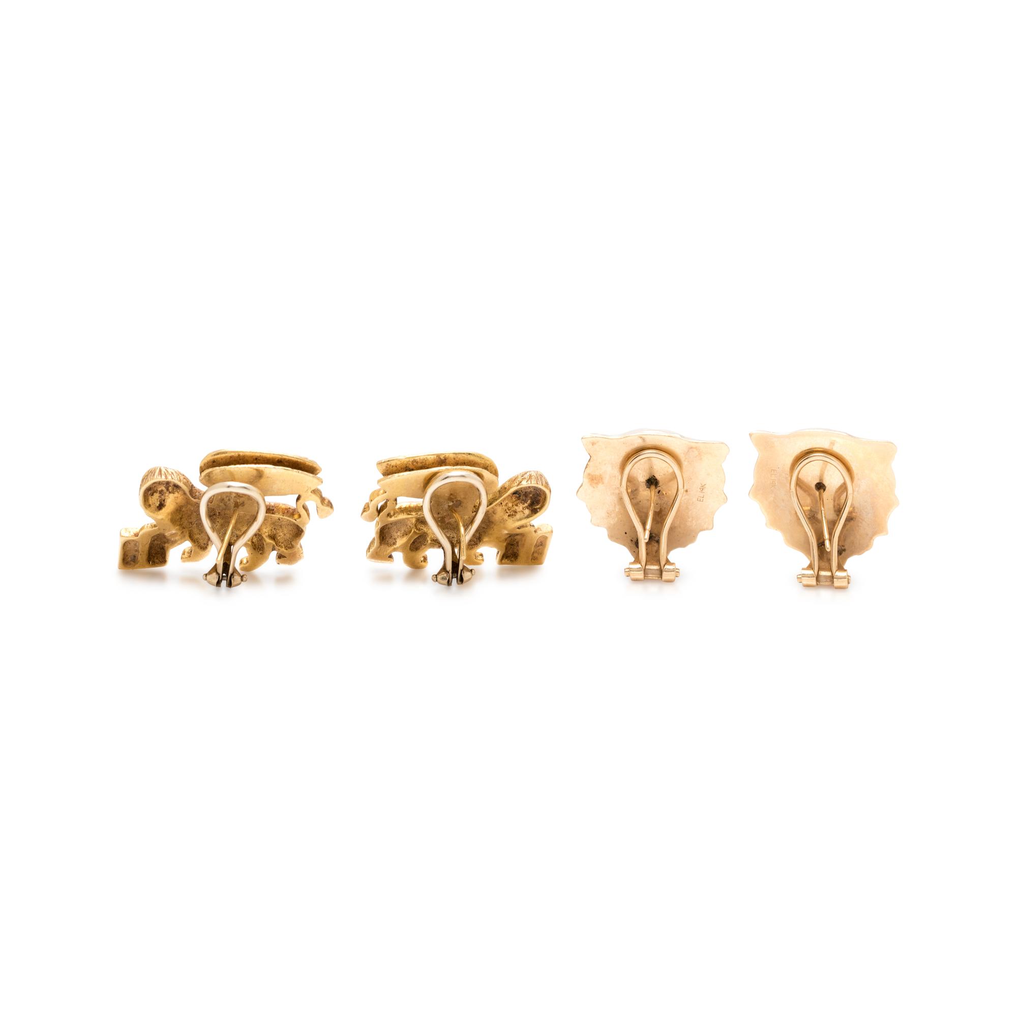 COLLECTION OF YELLOW GOLD EARCLIPS