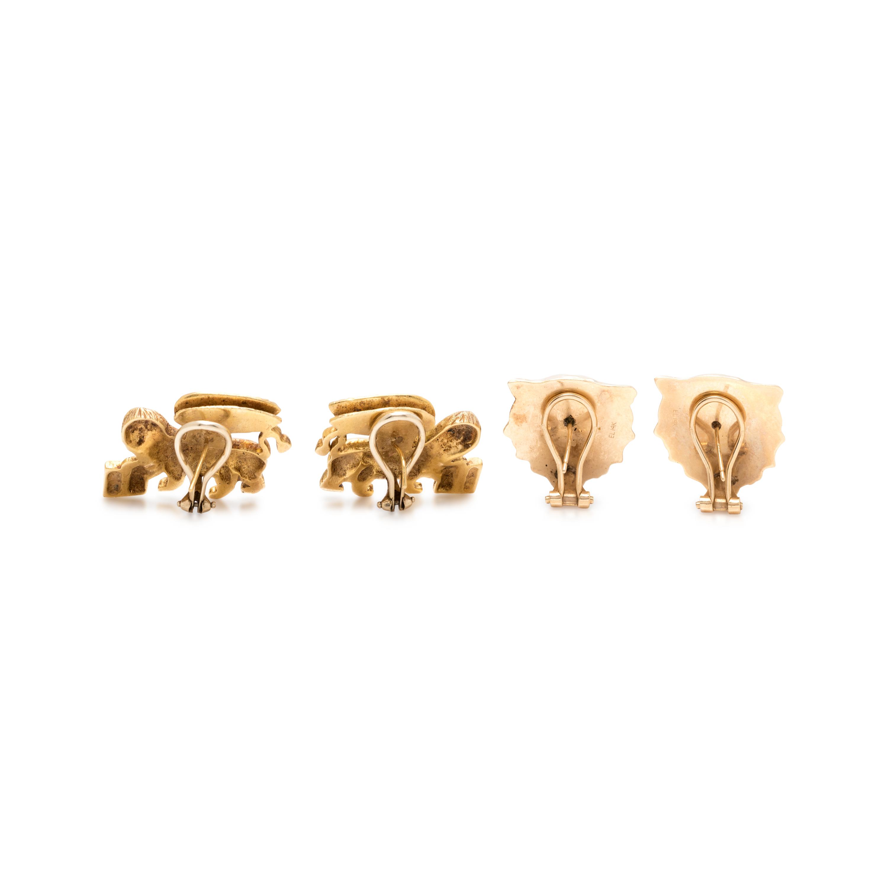 COLLECTION OF YELLOW GOLD EARCLIPS