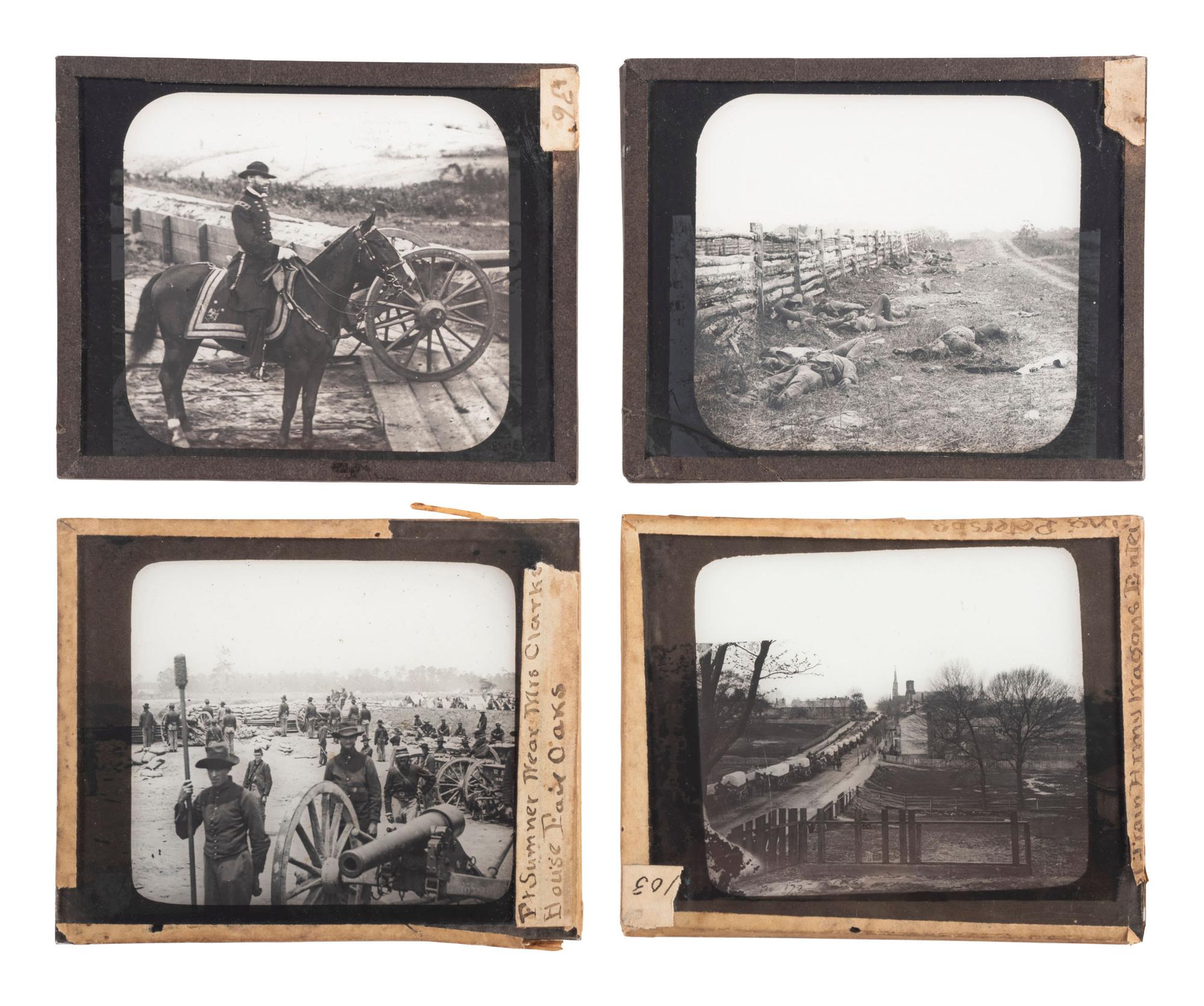[CIVIL WAR - MAGIC LANTERN SLIDES]. A collection of 100+ assorted glass slides mostly featuring Civil War photographs, including: