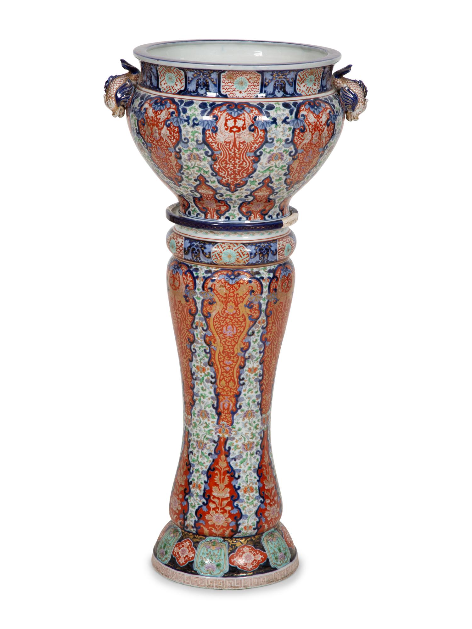 A Japanese Porcelain Jardinière and Pedestal