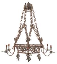 A Baroque Style Wrought Iron Six-Light Chandelier Height 51 inches. — STYLE OF ADDISON MIZNER