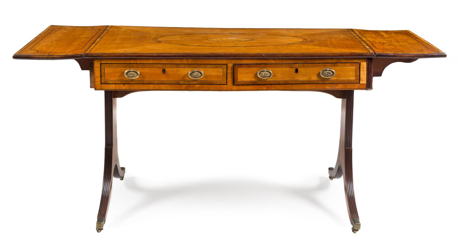 A George III Satinwood Sofa Table Height 29 x width 43 (closed) x depth 21 1/2 inches. — LATE 18TH CENTURY