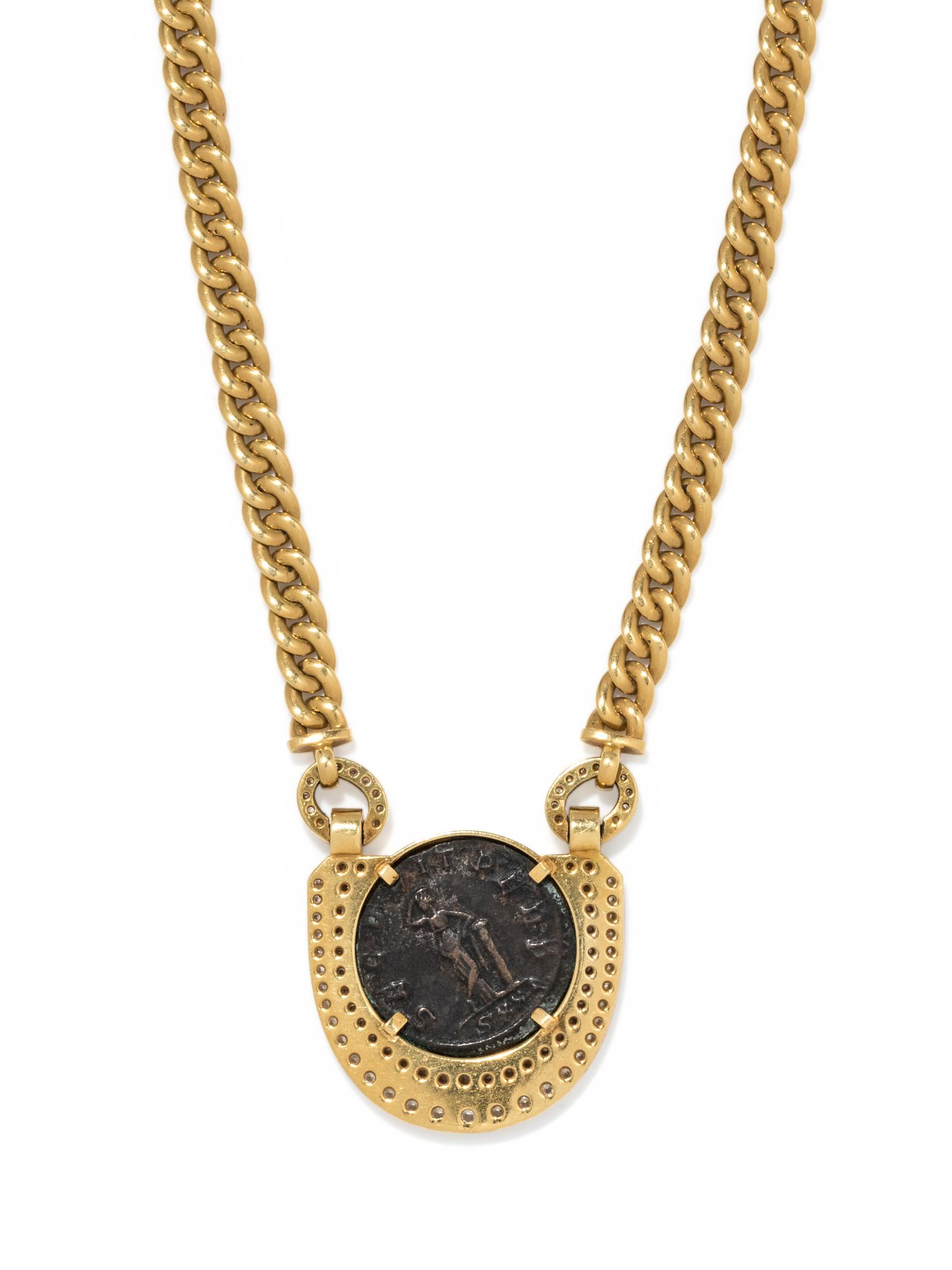 CHIMENTO, YELLOW GOLD, ANCIENT ROMAN COIN AND DIAMOND NECKLACE