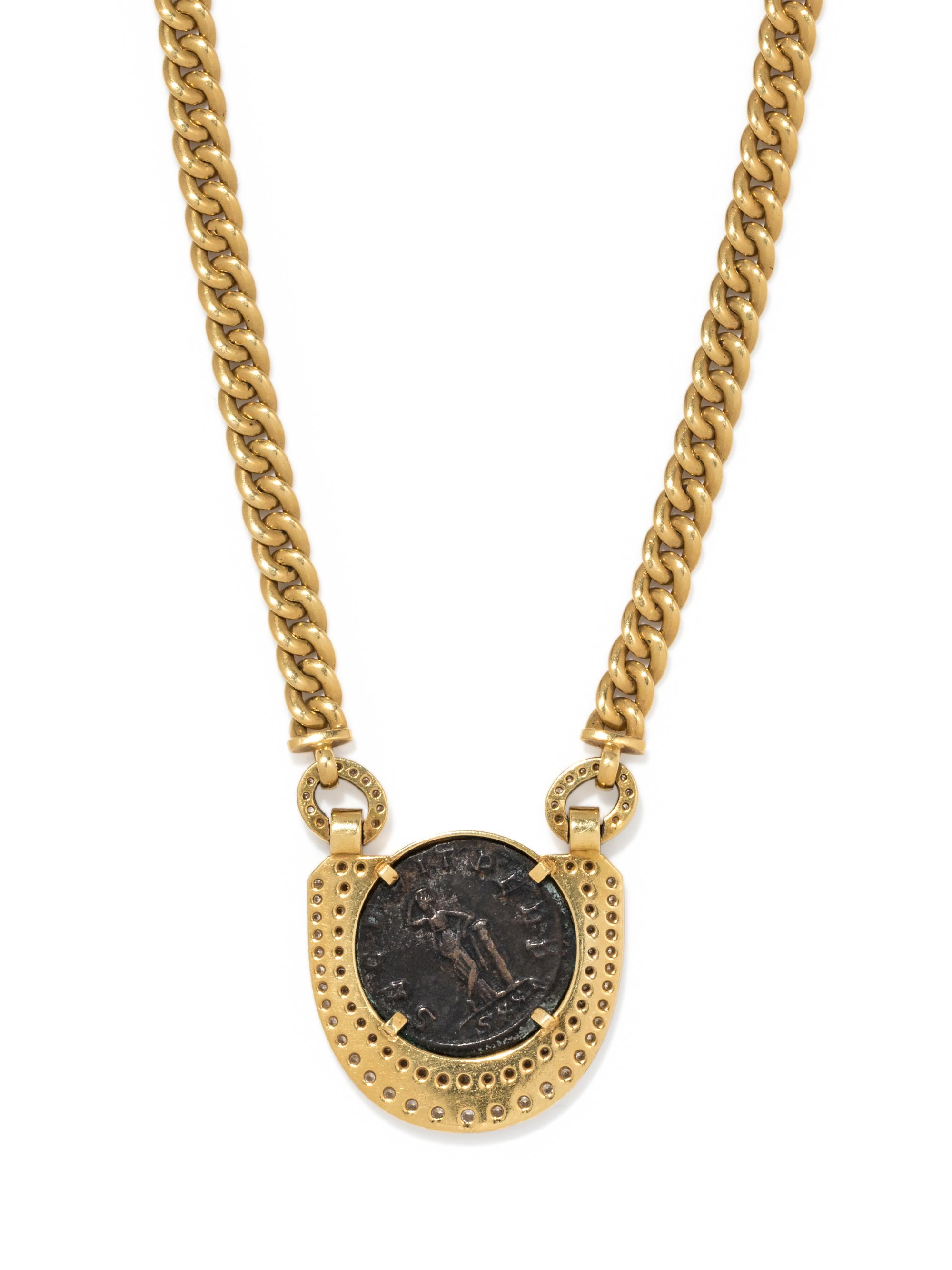 CHIMENTO, YELLOW GOLD, ANCIENT ROMAN COIN AND DIAMOND NECKLACE