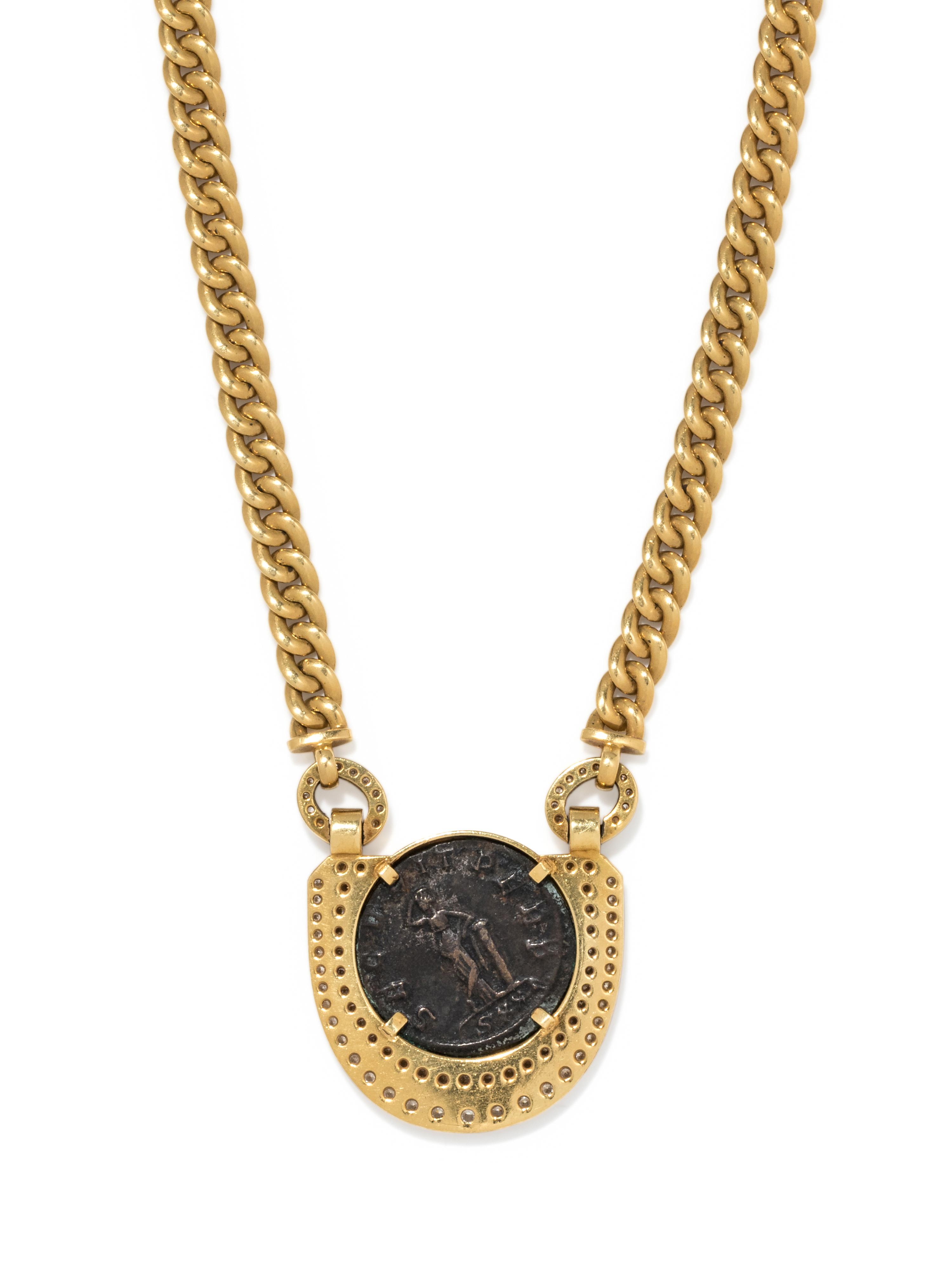 CHIMENTO, YELLOW GOLD, ANCIENT ROMAN COIN AND DIAMOND NECKLACE