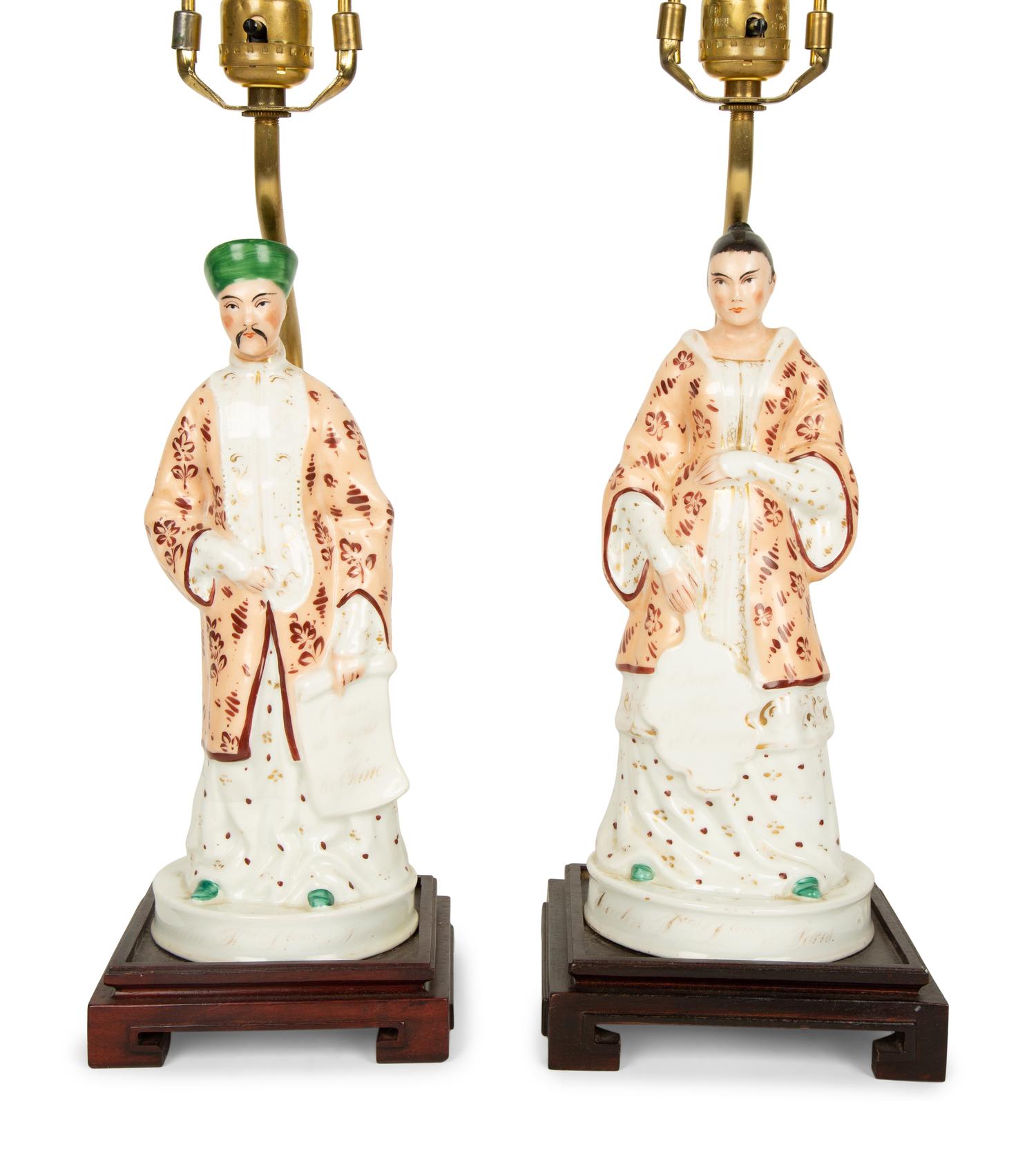 A Pair of Paris Porcelain Figures Mounted as Lamps