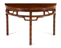 A Chinese Hardwood 'Bamboo-Motif' Demi-Lune Console Table, Banyuezhuo Height 31 1/2 x width 49 3/4 x depth 24 1/2 inches. — QING DYNASTY (1644-1911)