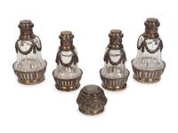 A Group of Four French Silver-Mounted Cut Glass Decanters