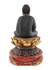 A Japanese Gilt and Red Lacquered Wood Figure of Buddha