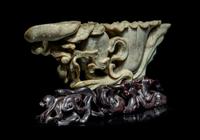 A Chicken Bone Jade 'Lotus and Lingzhi ' Brush Washer and Water Coupe Set