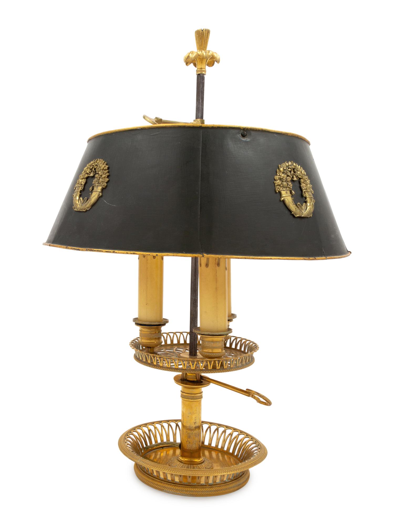 An Empire Style Brass Bouillotte Lamp