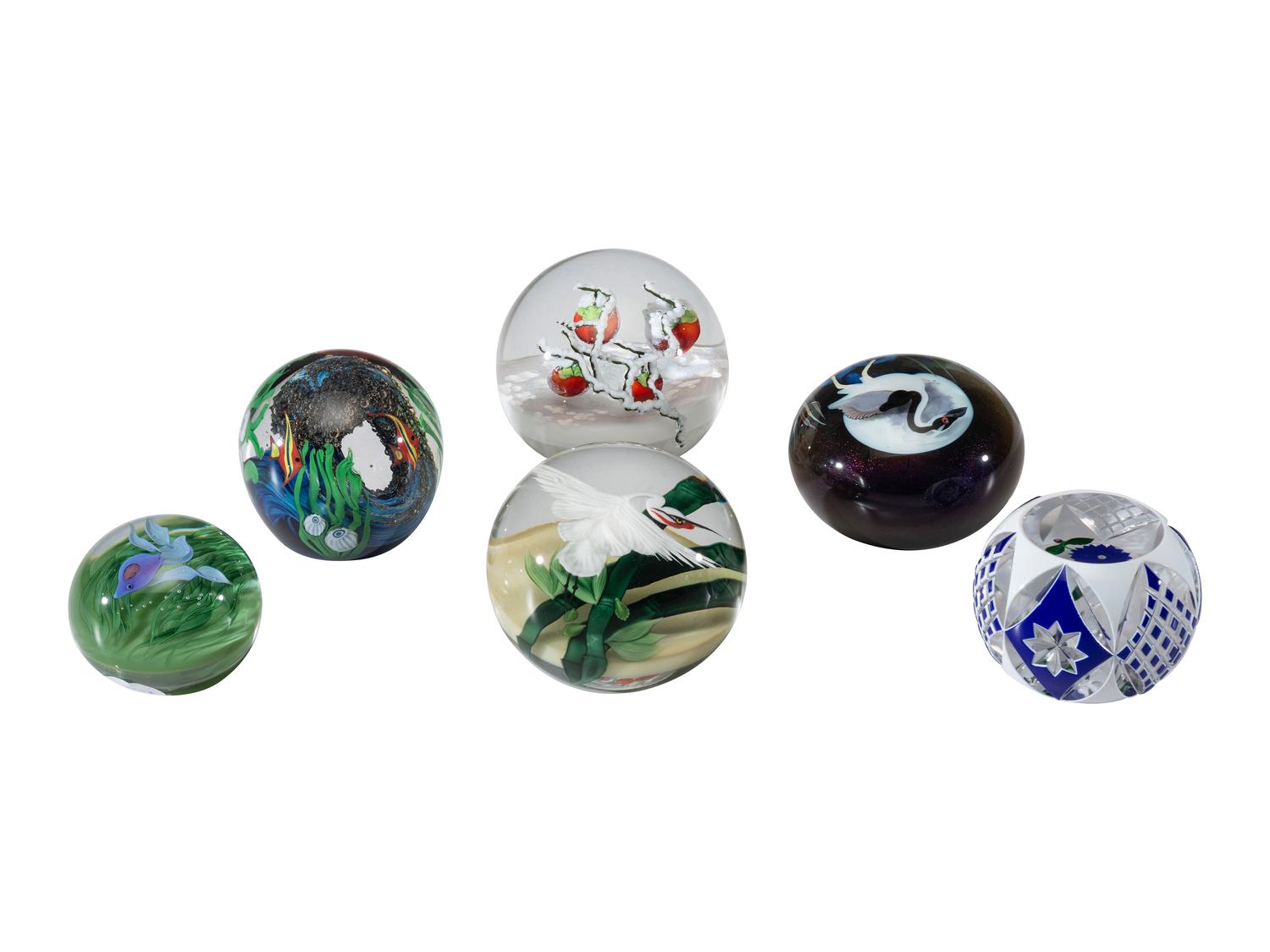 Six Floral and Figural Art Glass Paperweights