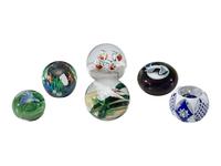Six Floral and Figural Art Glass Paperweights