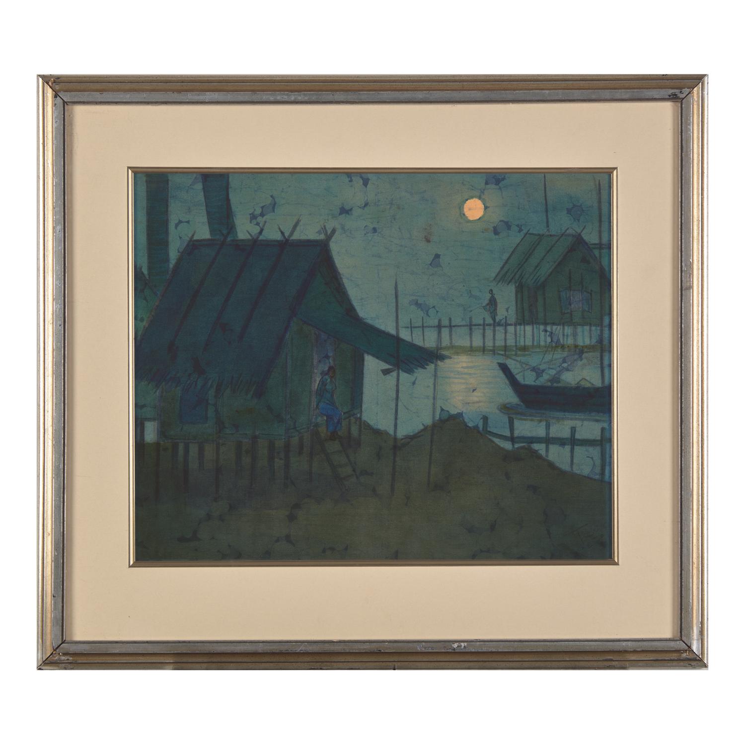 Chuah Thean Teng 蔡天定 (Chinese/Malaysian, 1912-2008) — Moonlit Harbor