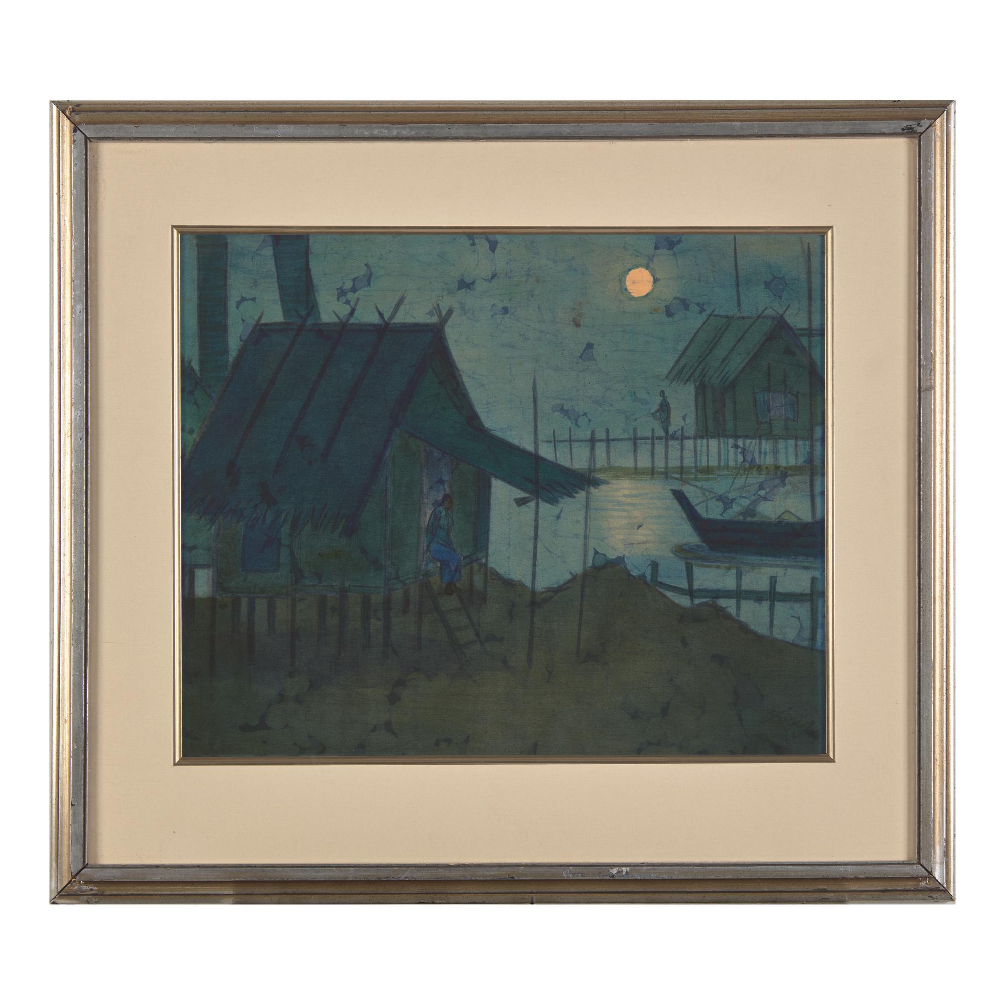 Chuah Thean Teng 蔡天定 (Chinese/Malaysian, 1912-2008) — Moonlit Harbor