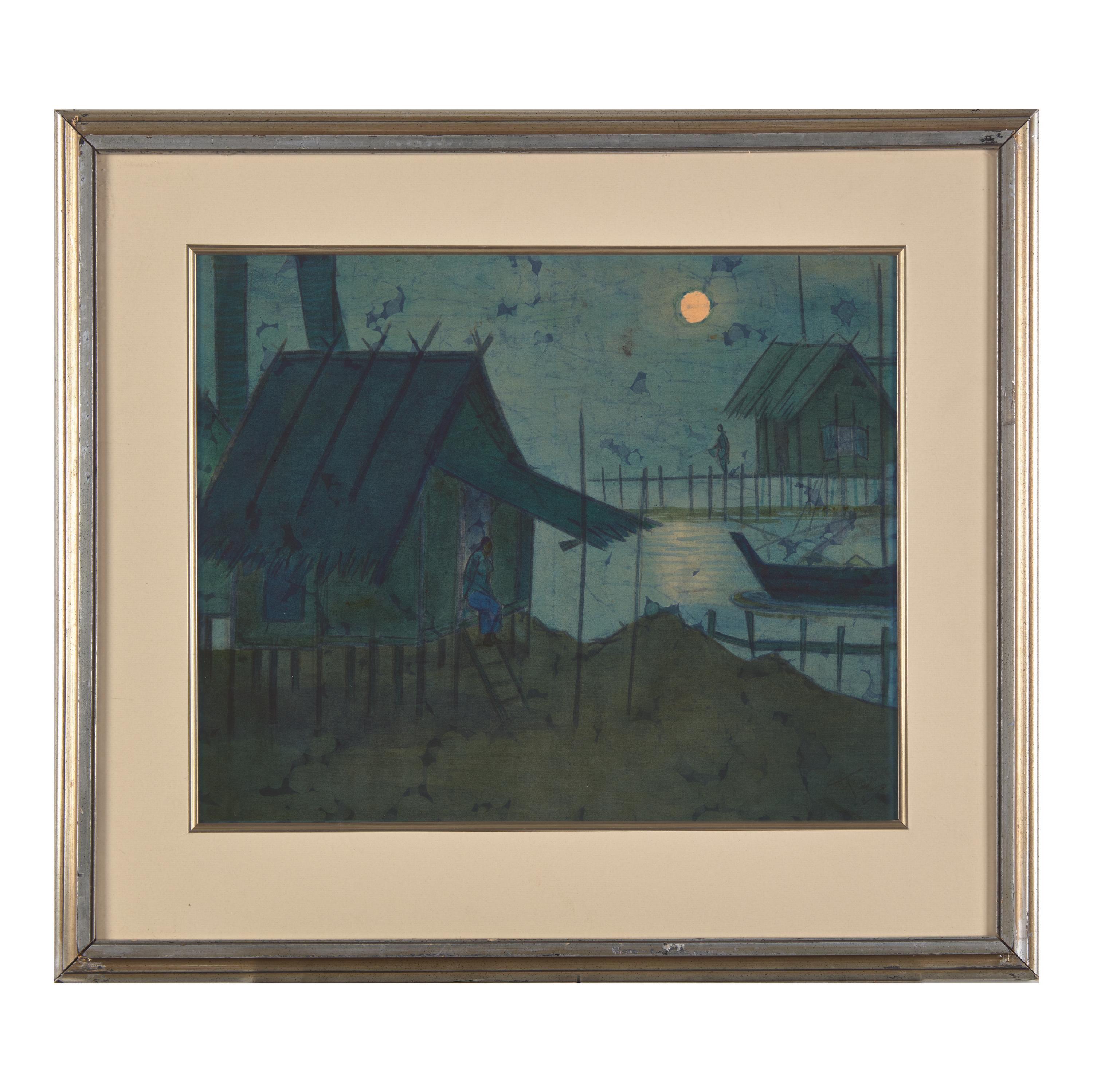Chuah Thean Teng 蔡天定 (Chinese/Malaysian, 1912-2008) — Moonlit Harbor
