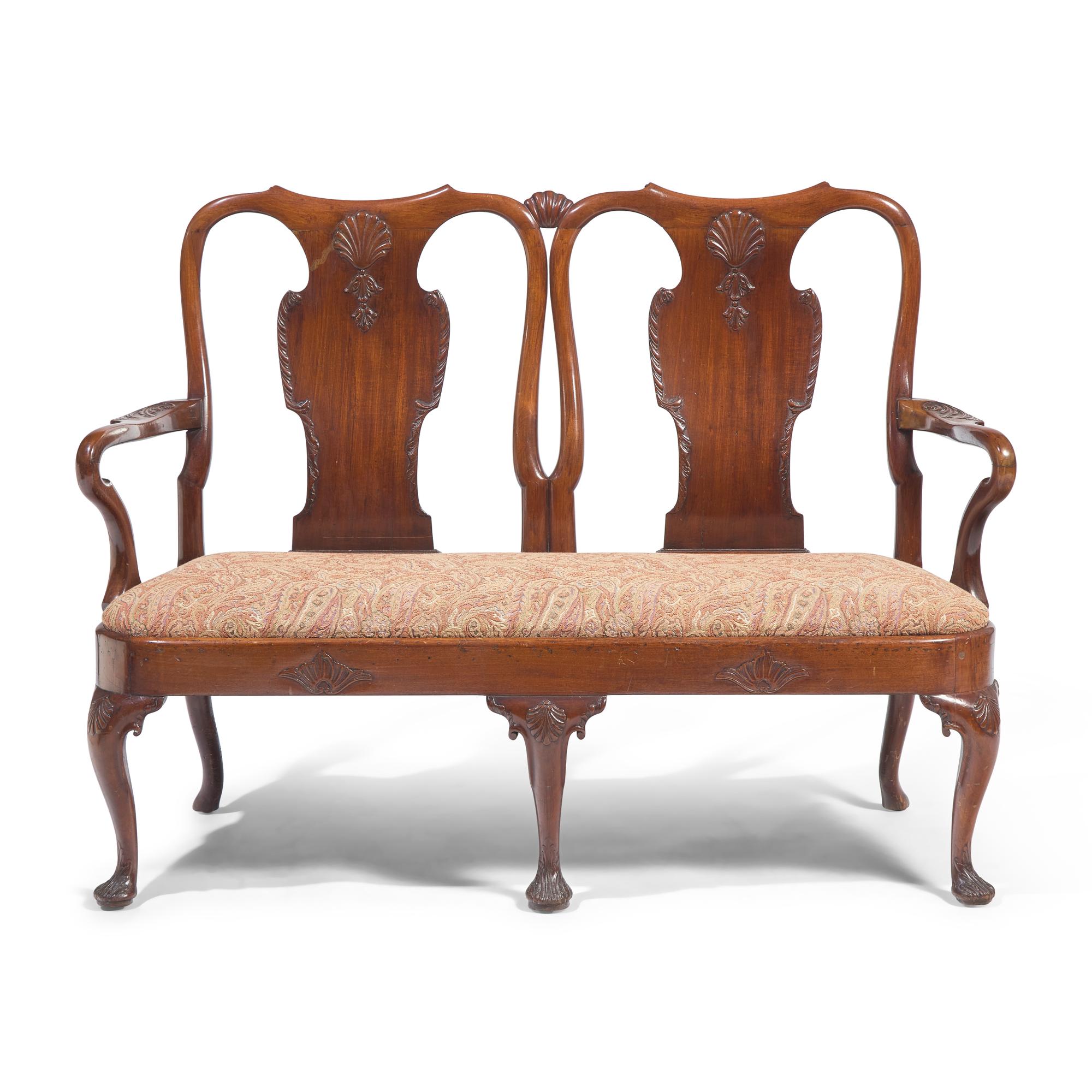 A George II Carved Mahogany Double Chair-Back Settee