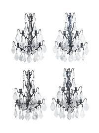 A Set of Four Iron and Glass Five-Light Sconces