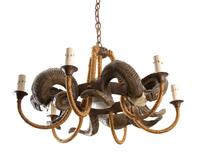A Ram's Horn Mounted Five Light Chandelier Height 15 x diameter 30 inches. — 20TH CENTURY