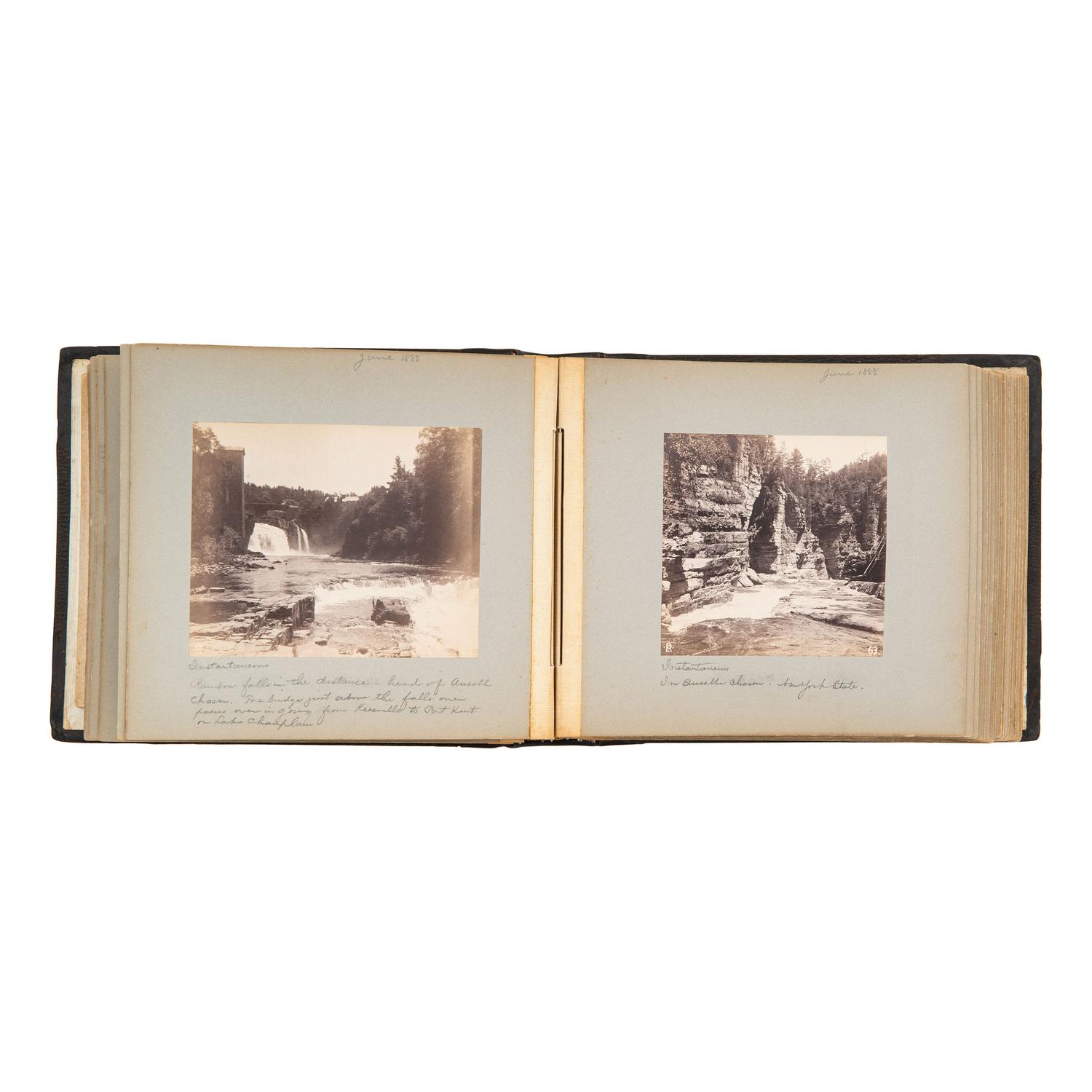 [EARLY PHOTOGRAPHY]. Photo album documenting trip to Upstate New York and Eastern Islands. N.p., June-August 1888.
