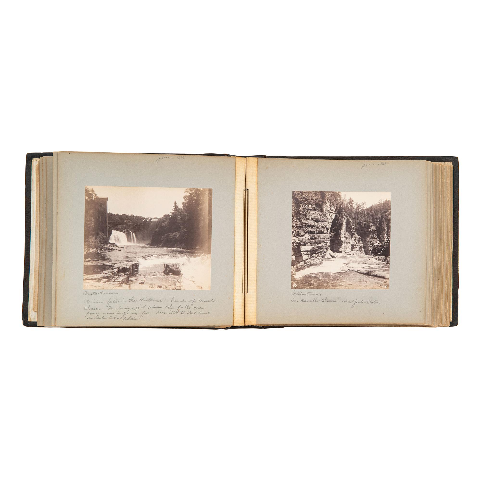 [EARLY PHOTOGRAPHY]. Photo album documenting trip to Upstate New York and Eastern Islands. N.p., June-August 1888.