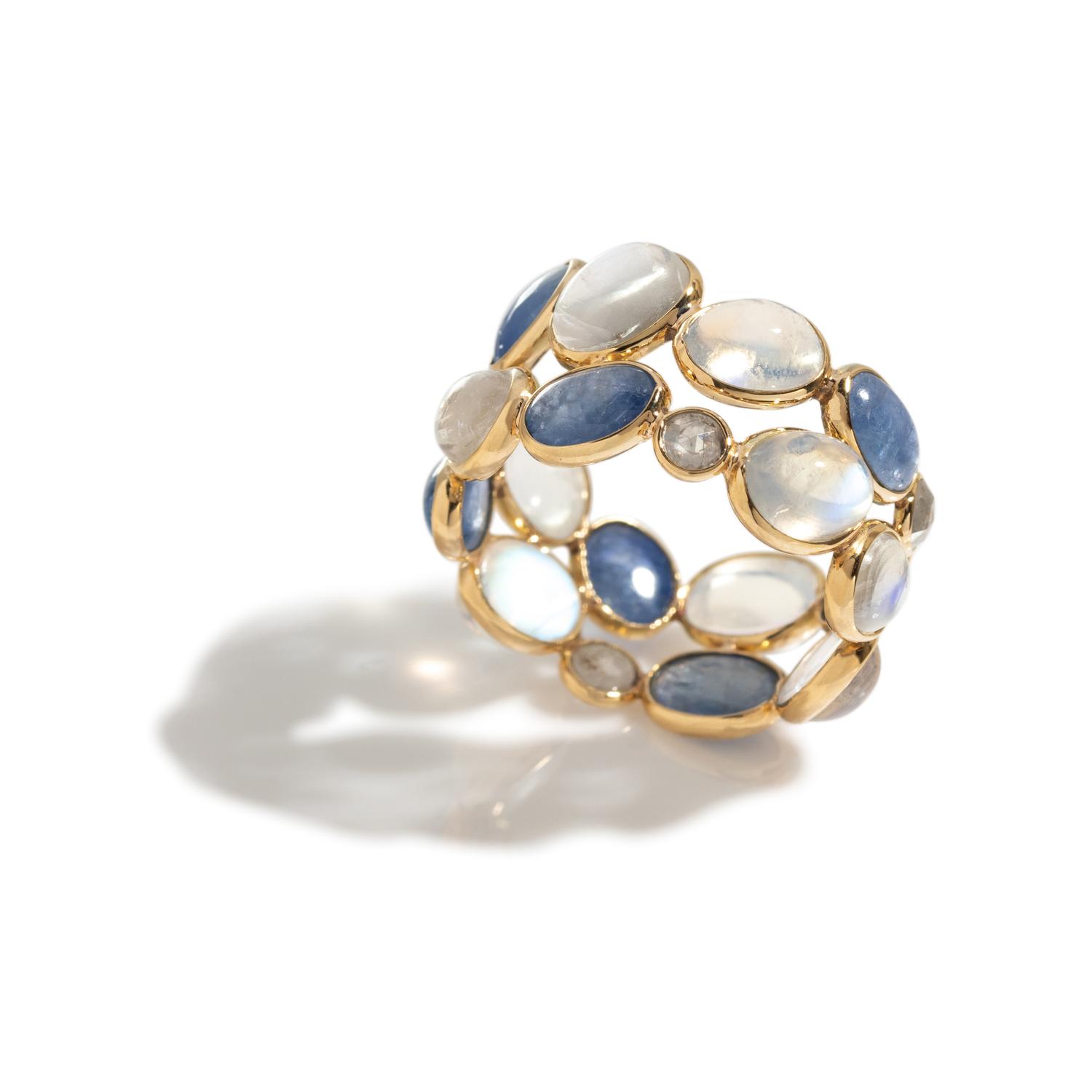 MOONSTONE, TANZANITE AND DIAMOND RING
