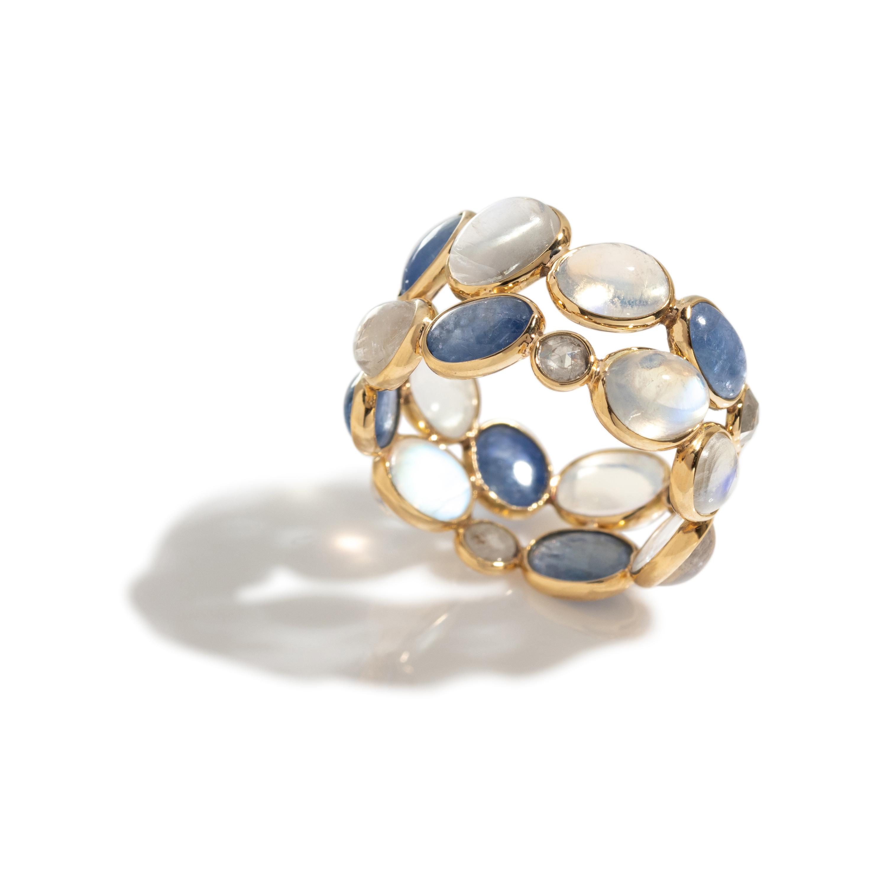 MOONSTONE, TANZANITE AND DIAMOND RING