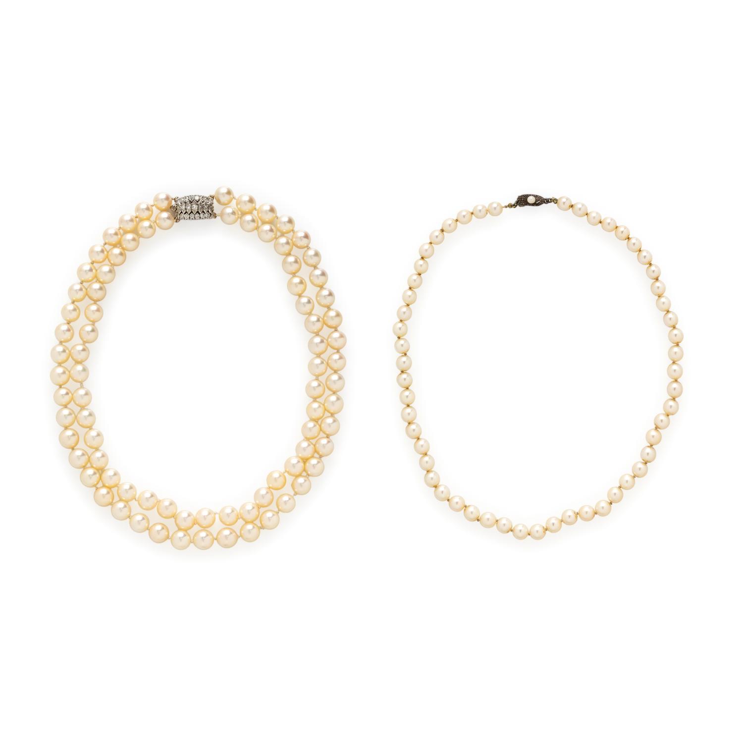 TWO CULTURED PEARL NECKLACES