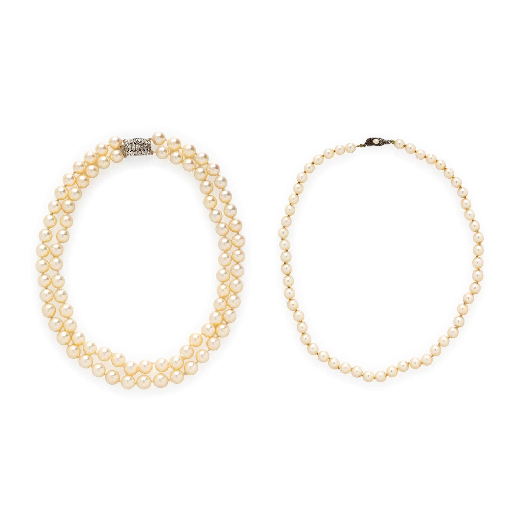 TWO CULTURED PEARL NECKLACES