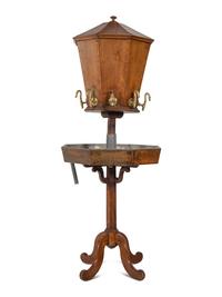 A French Provincial Fruitwood or Walnut Lavabo and Basin on Stand