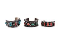 Navajo Silver, Coral, and Turquoise Cuff Bracelets