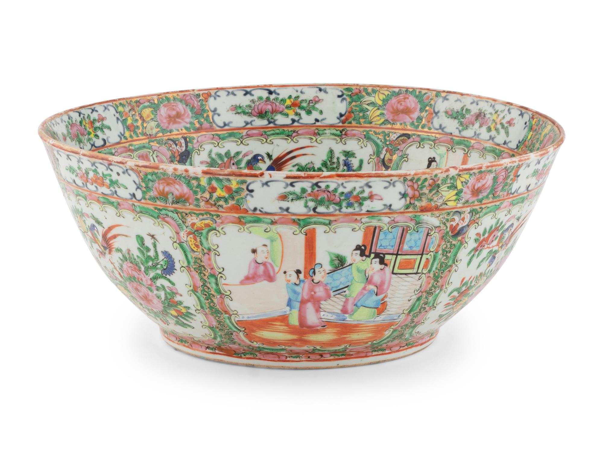 A Chinese Export Rose Medallion Porcelain Punch Bowl