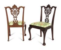 A Pair of George III Style Ribbon-Carved Mahogany Side Chairs