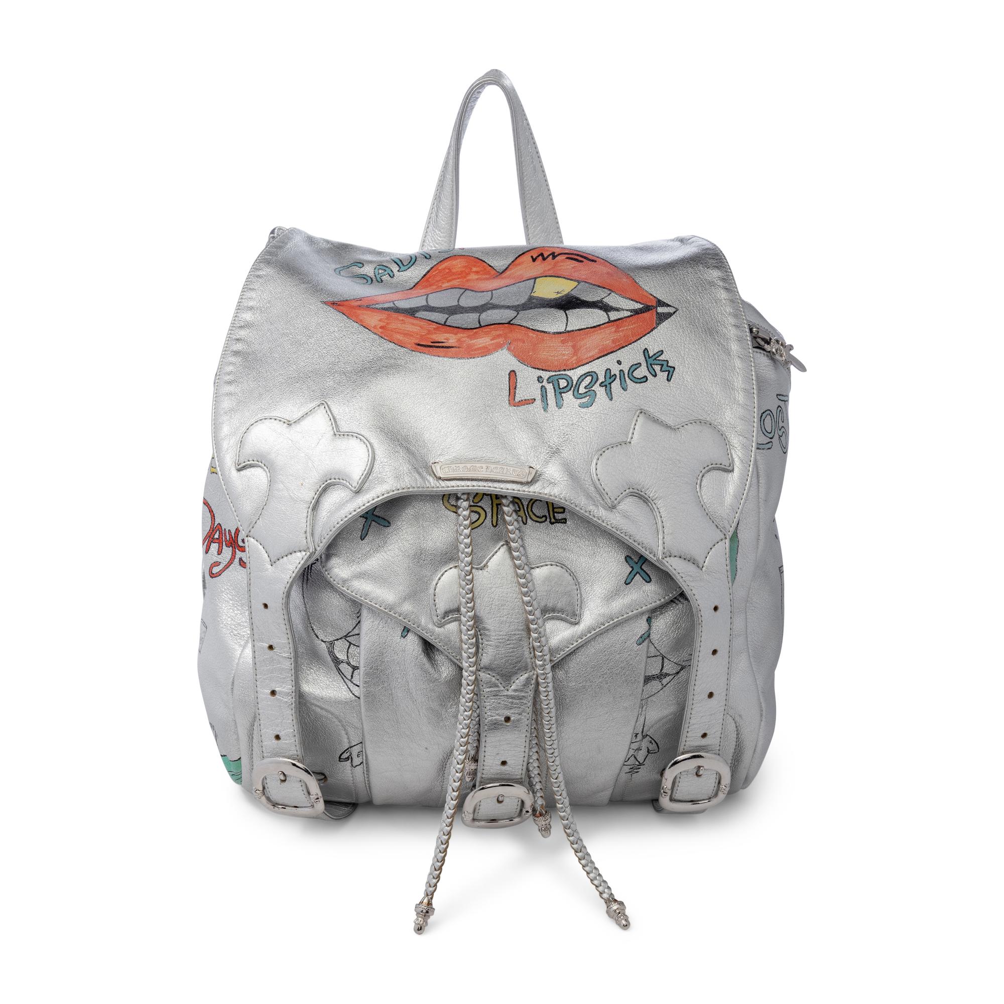 CHROME HEARTS, SILVER LEATHER GRAFFITI BACKPACK, 1995
