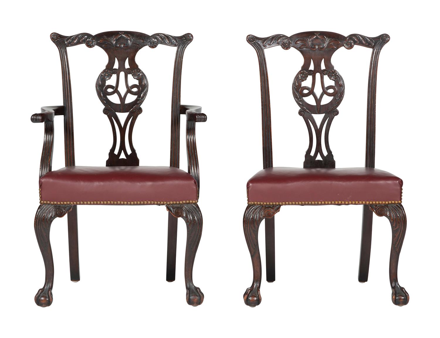 Eight Irish Chippendale Style Mahogany Chairs