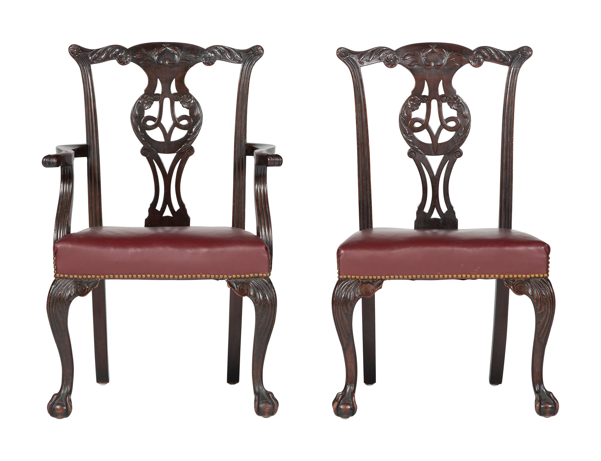 Eight Irish Chippendale Style Mahogany Chairs