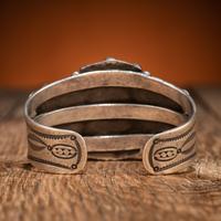 Navajo Stamped Silver and Turquoise Cluster Cuff Bracelet