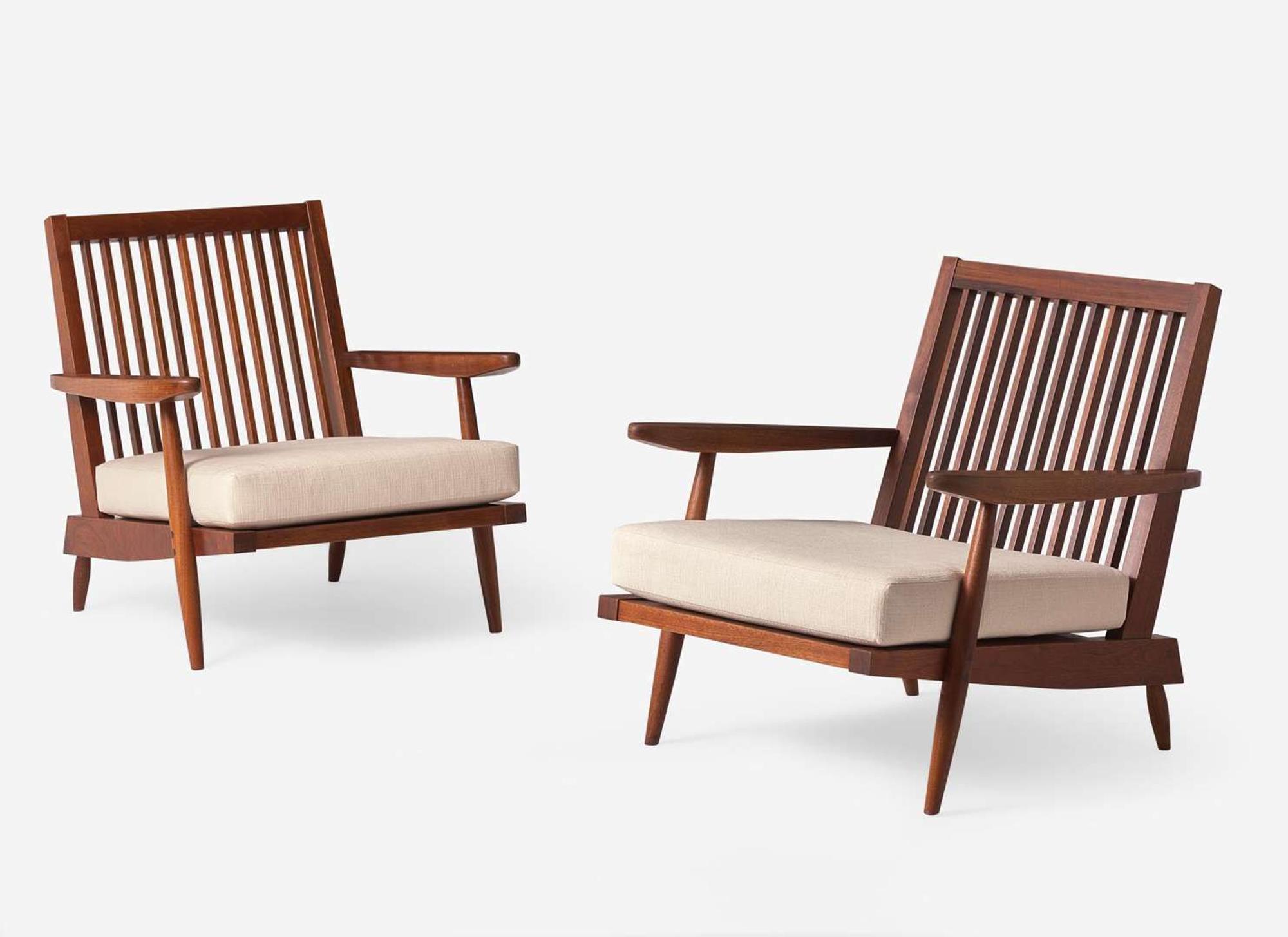 George Nakashima, Pair of Cushion Armchairs