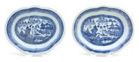 Two Chinese Canton Blue and White Porcelain Shaped Dishes Length of larger 10 5/8 inches. — 19TH CENTURY